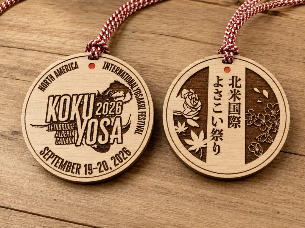 KOKUYOSA 2026 commemorative wooden medal — front and back